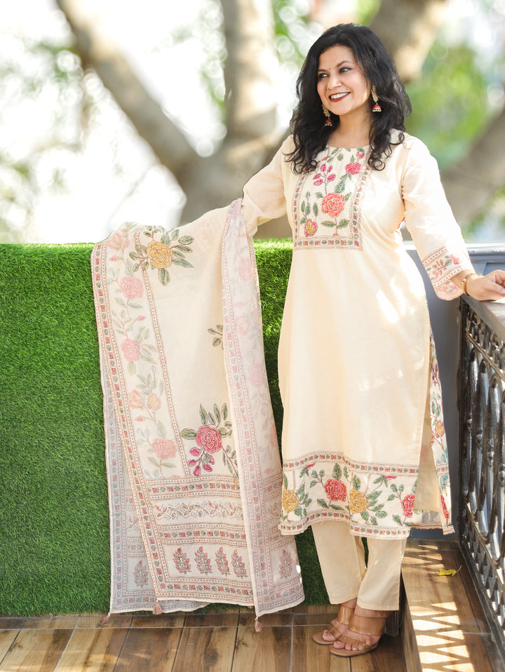 Ella Cream Beige Kantha Work Cotton Set