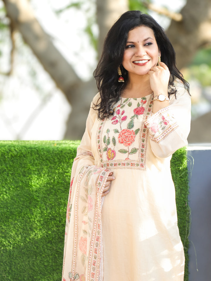 Ella Cream Beige Kantha Work Cotton Set