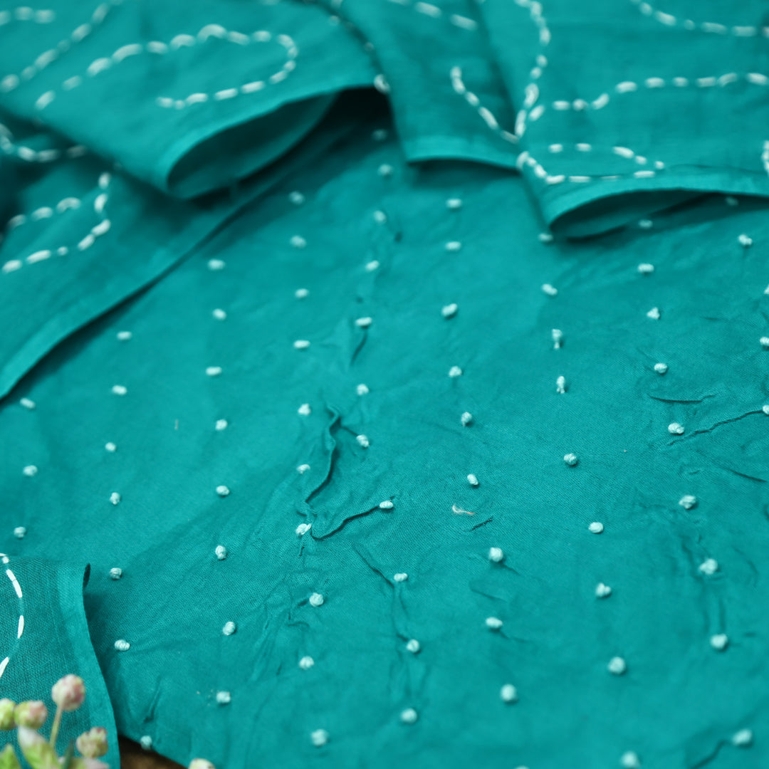 Kaveri Ocean Turquoise All Over French Knot Work Cotton Set