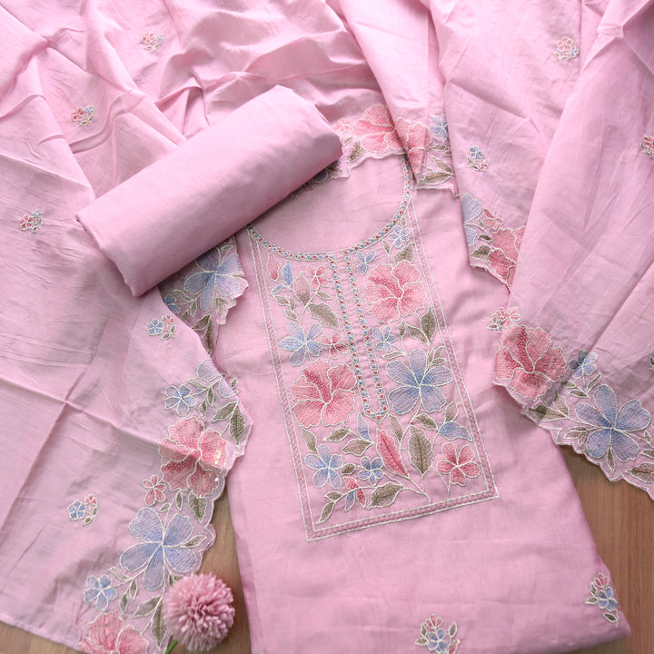 Sakhi Petal Lilac Zari with Thread Embroidered Chanderi Suit Set