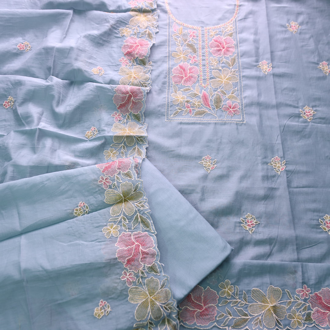 Sakhi Powder Blue Zari with Thread Embroidered Chanderi Suit Set