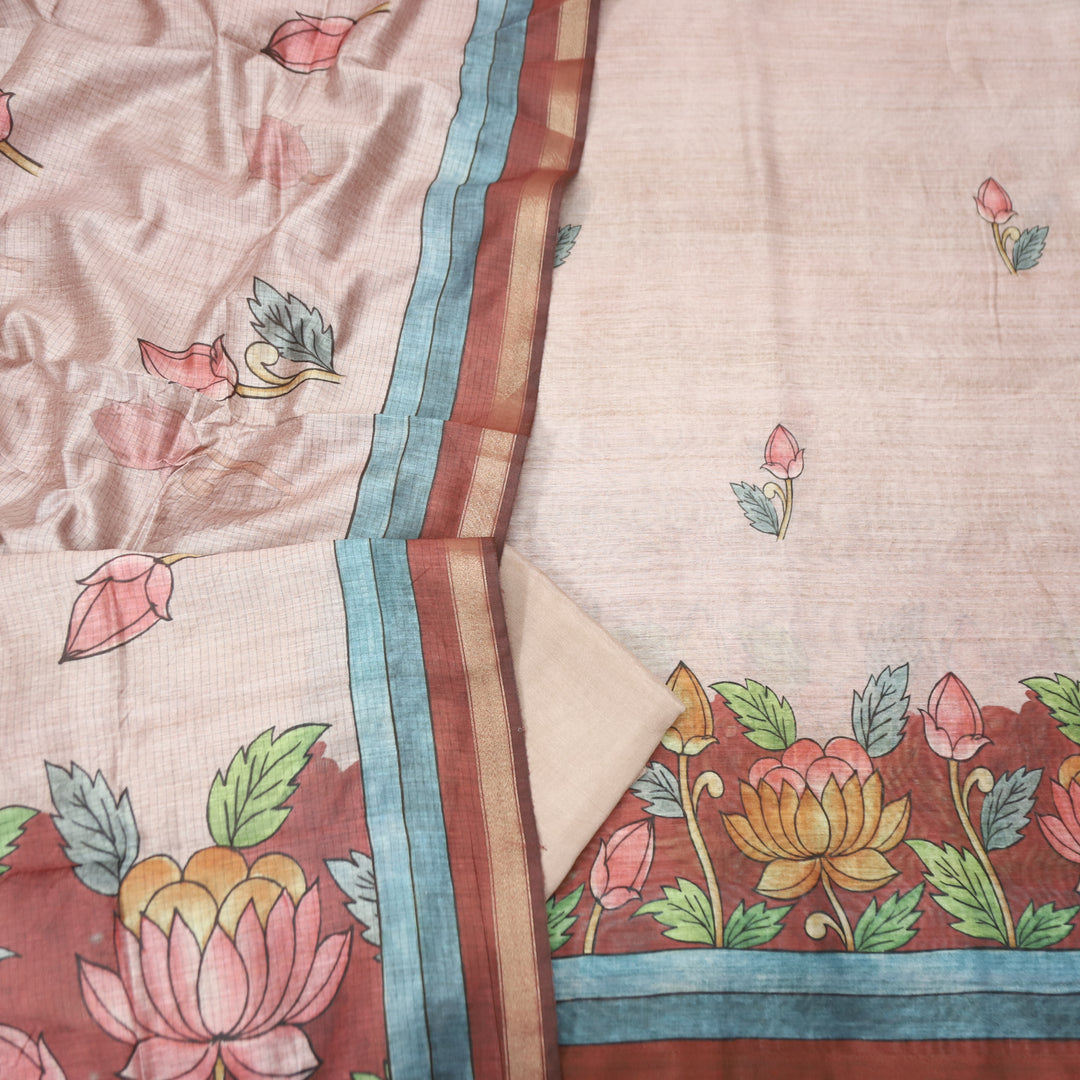 Yashfa Helio Mauve Floral Print Maheswari Chanderi Set