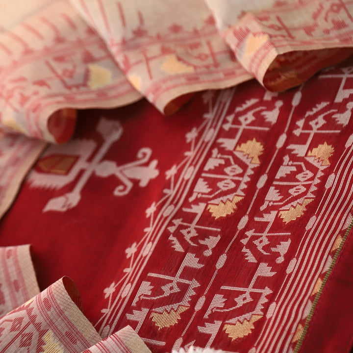 Surya Bride Red Authentic Jamdani Weaved Detailing Suit Set