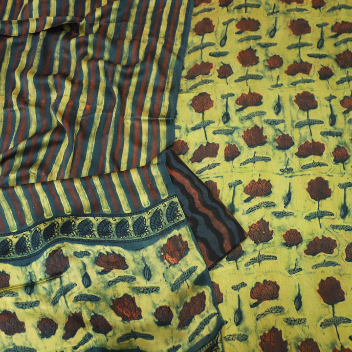 Ashwini Lemon Yellow Kalamkari Maheswari Modal Silk Set