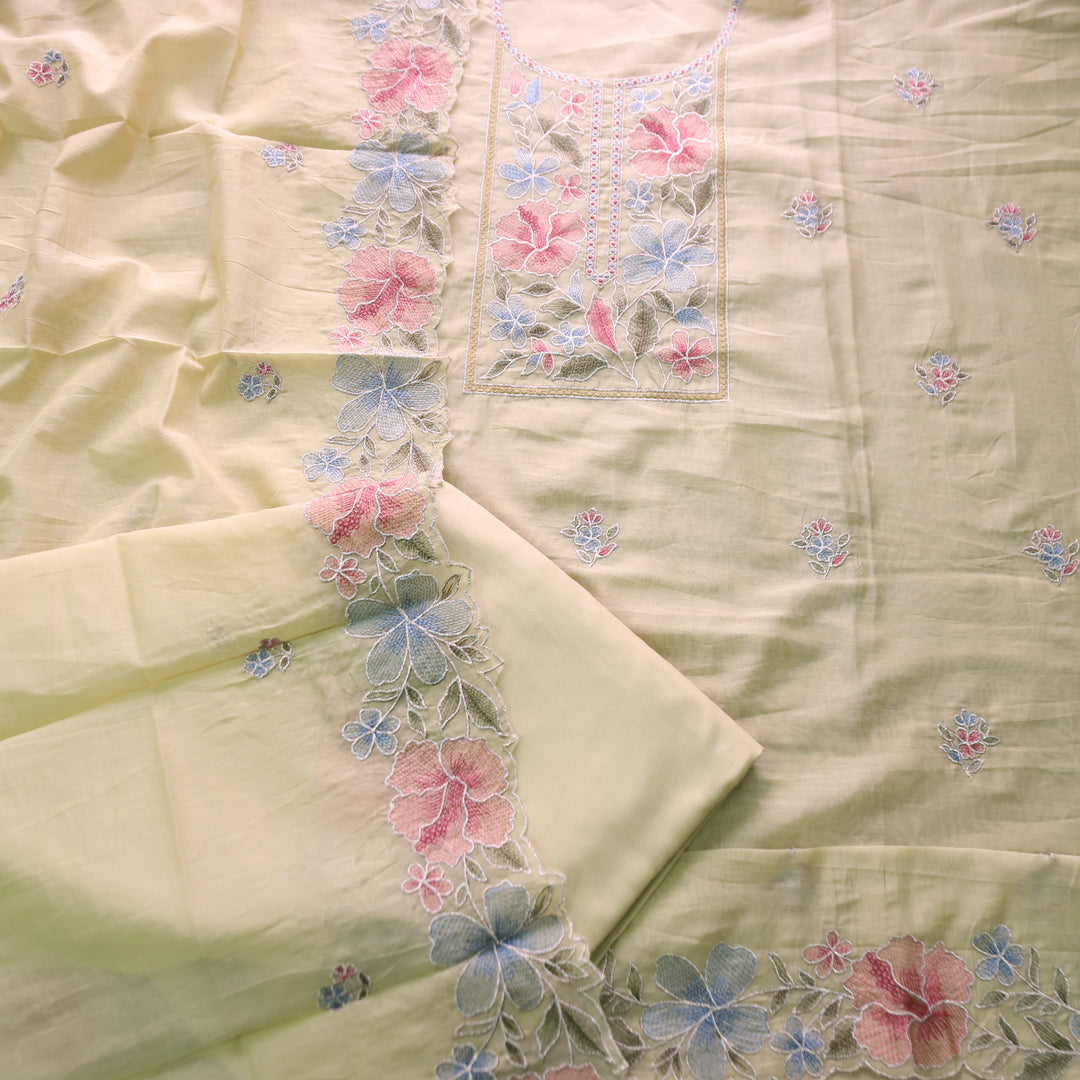 Sakhi Buttermilk Yellow Zari with Thread Embroidered Chanderi Suit Set
