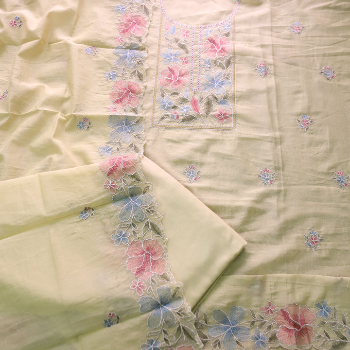 Sakhi Buttermilk Yellow Zari with Thread Embroidered Chanderi Suit Set