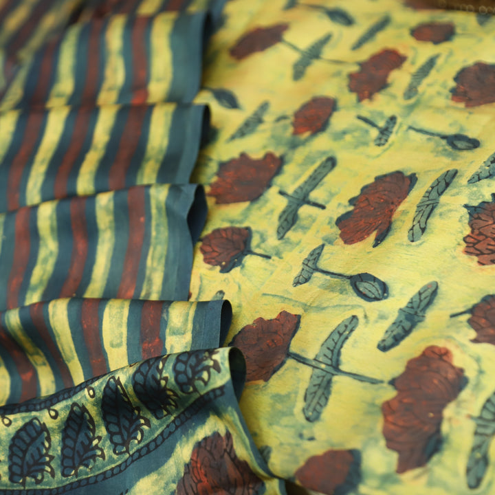 Ashwini Lemon Yellow Kalamkari Maheswari Modal Silk Set