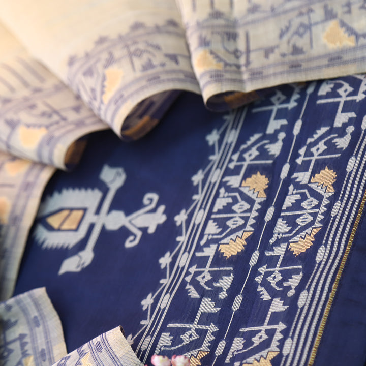 Surya Royal Blue Authentic Jamdani Weaved Detailing Suit Set