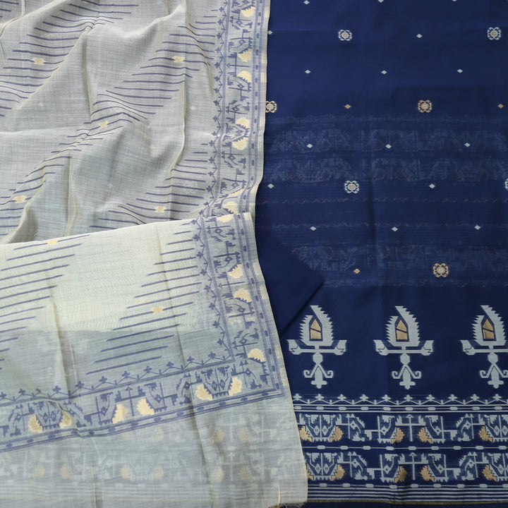 Surya Royal Blue Authentic Jamdani Weaved Detailing Suit Set