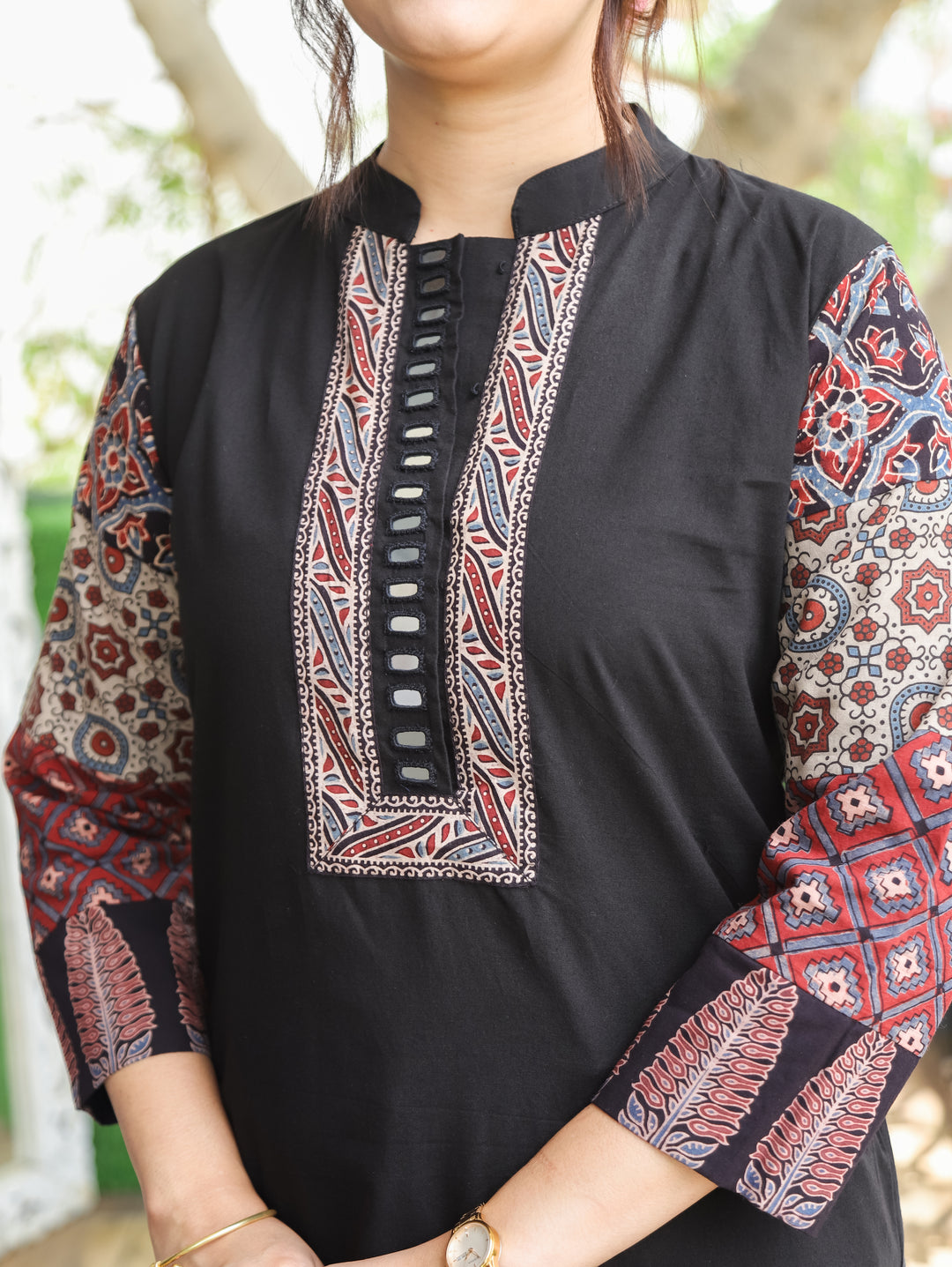 Belly Black Ajrakh Cotton Short Kurti
