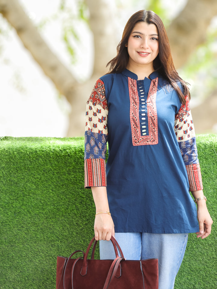 Belly Blue Ajrakh Cotton Short Kurti