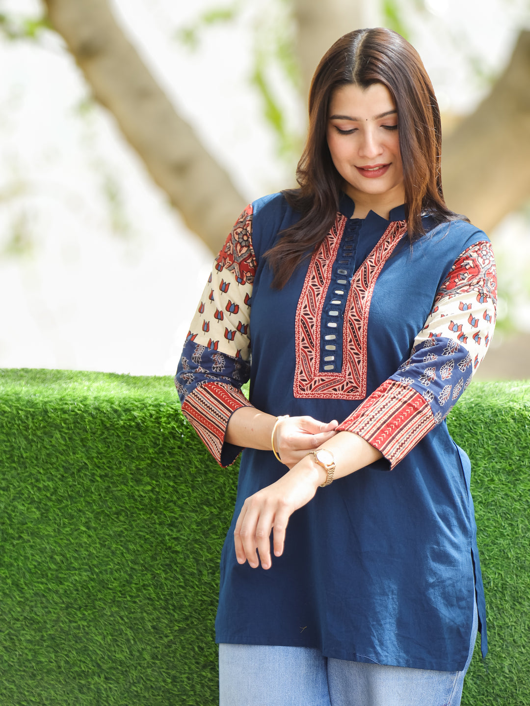 Belly Blue Ajrakh Cotton Short Kurti