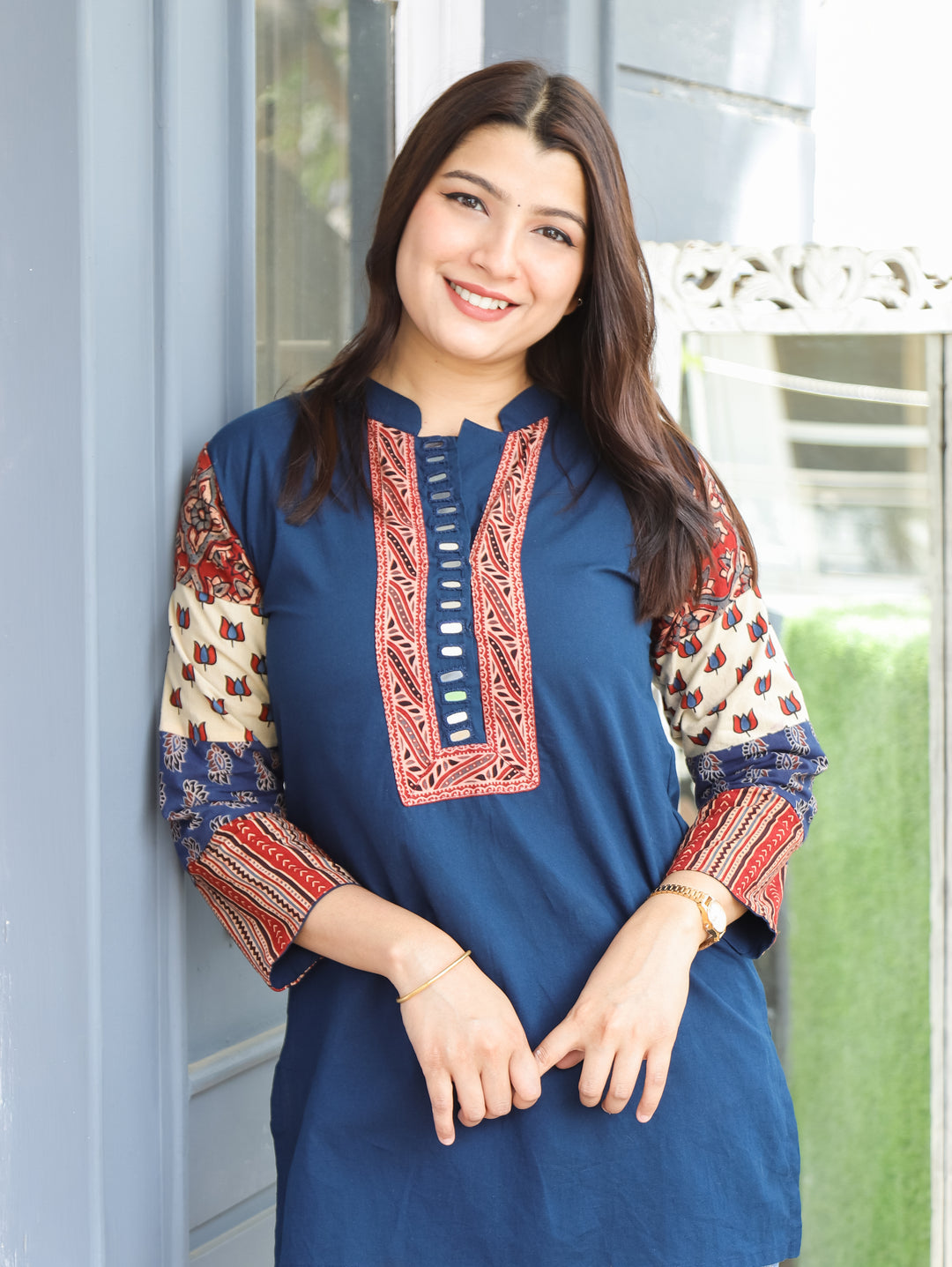 Belly Blue Ajrakh Cotton Short Kurti