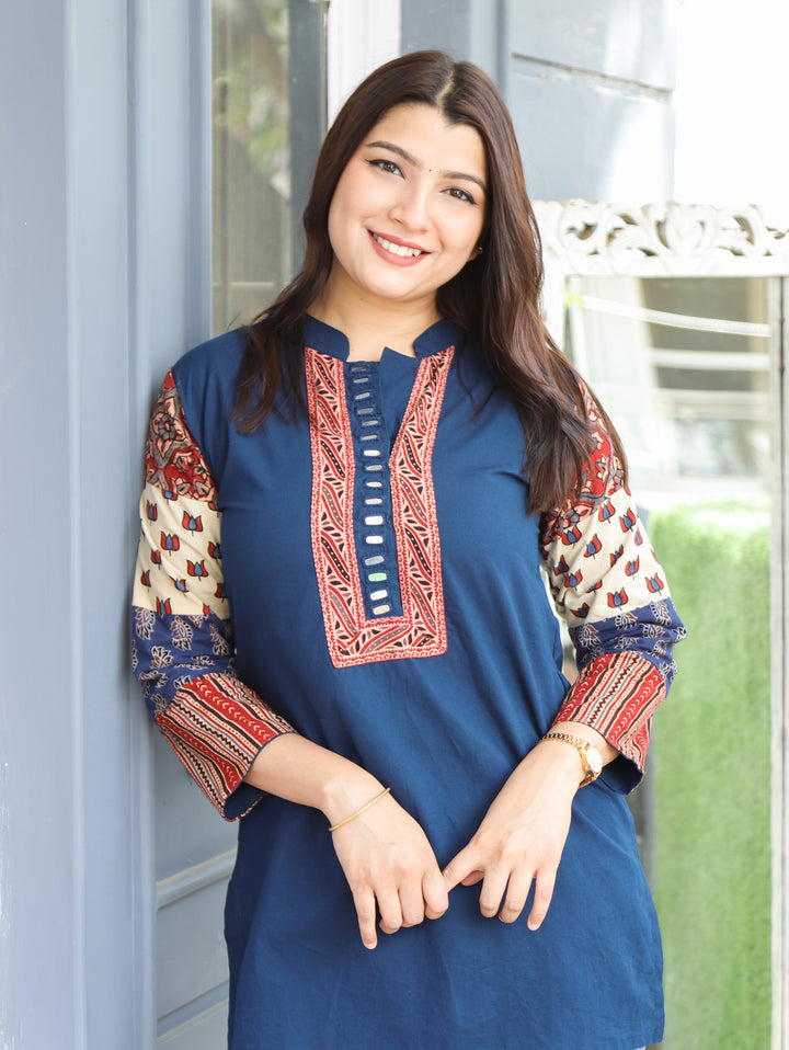 Belly Blue Ajrakh Cotton Short Kurti
