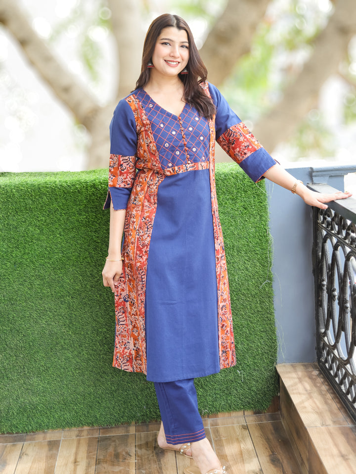Jennie Royal Blue Panel Style Cotton Kurti