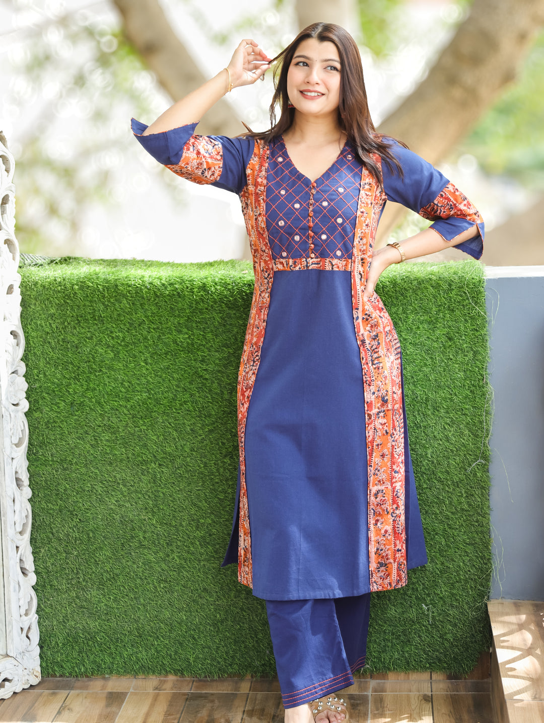 Jennie Royal Blue Panel Style Cotton Kurti