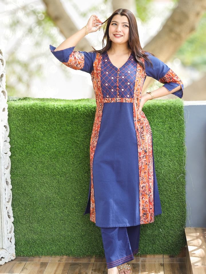 Jennie Royal Blue Panel Style Cotton Kurti