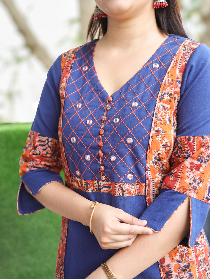 Jennie Royal Blue Panel Style Cotton Kurti