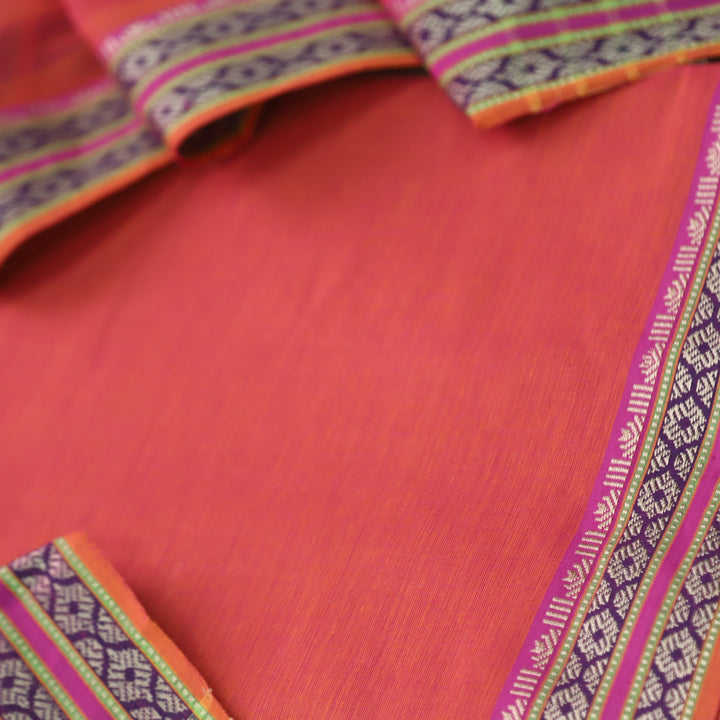 Sanskruti Tangerine Pink Mangalgiri Hem in South Cotton Suit Set