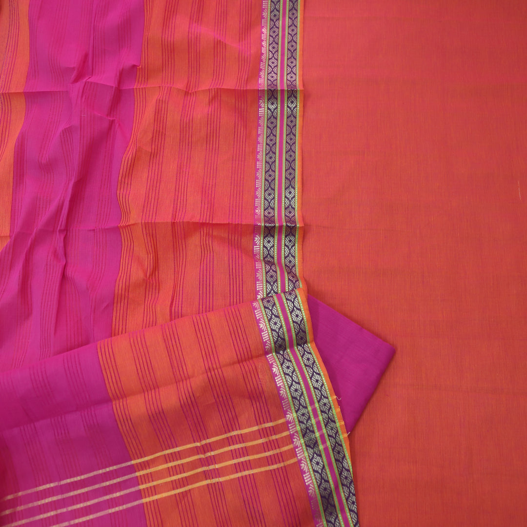 Sanskruti Tangerine Pink Mangalgiri Hem in South Cotton Suit Set