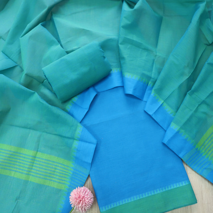 Sanskruti Vibrant Blue Temple Hem in South Cotton Suit Set