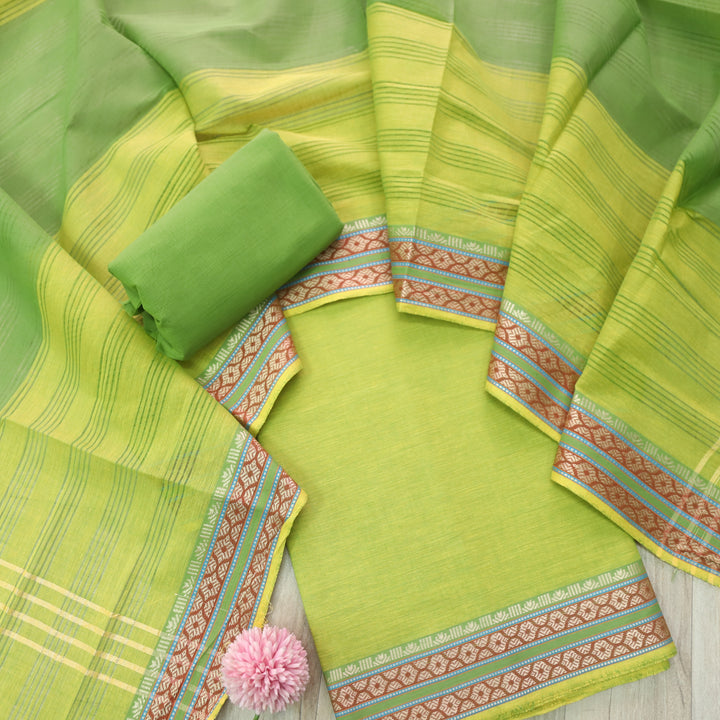 Sanskruti Mint Green Mangalgiri Hem in South Cotton Suit Set