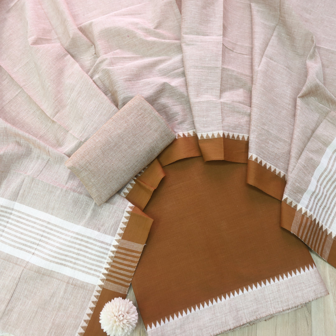 Sanskruti Chocolate Brown Temple Hem in South Cotton Suit Set
