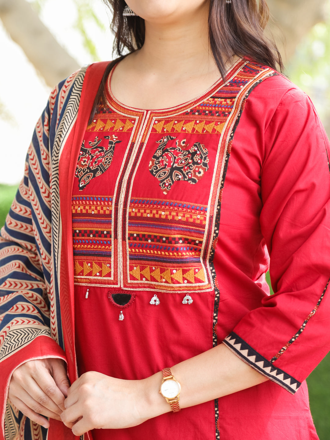 Jennie Bride Red Embroidered Cotton 3 Piece Set