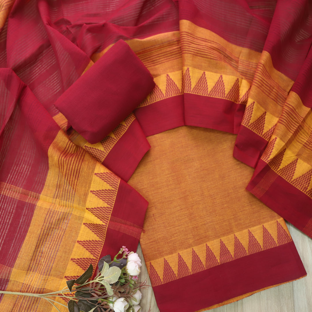 Sanskruti Rusty Orange Temple Hem in South Cotton Suit Set