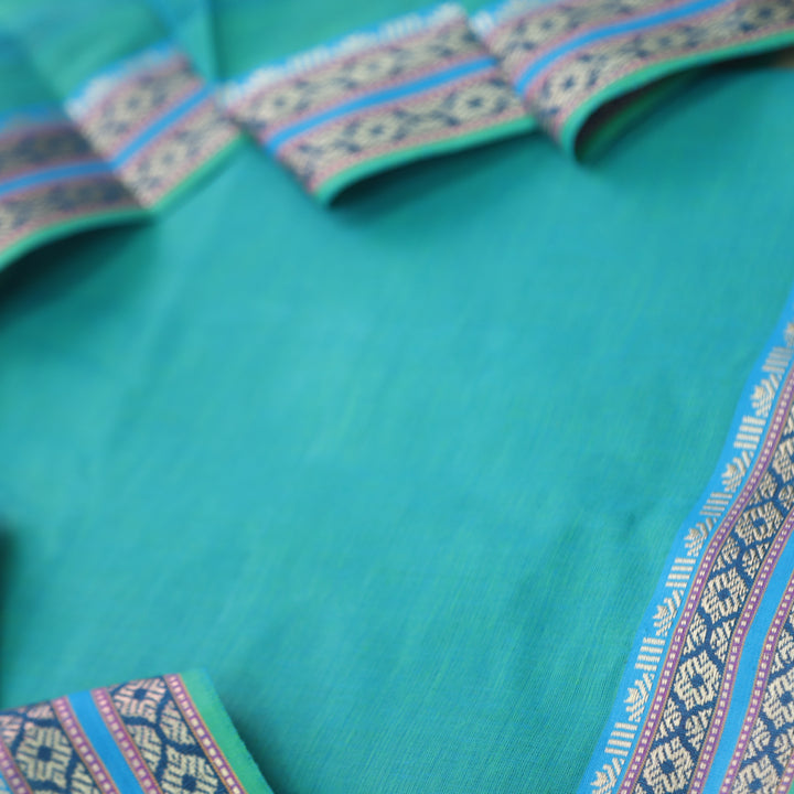 Sanskruti Ocean Cyan Mangalgiri Hem in South Cotton Suit Set
