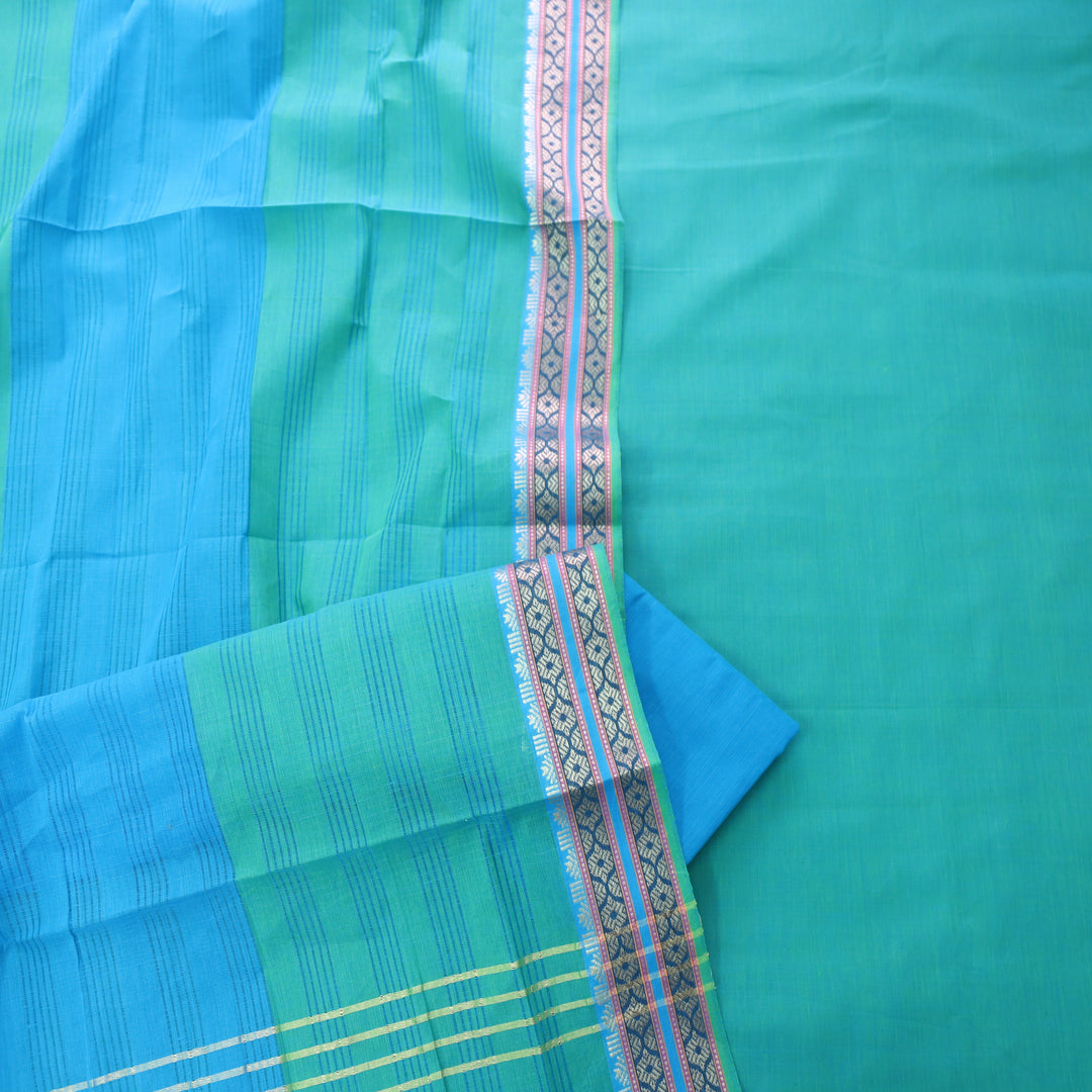Sanskruti Ocean Cyan Mangalgiri Hem in South Cotton Suit Set
