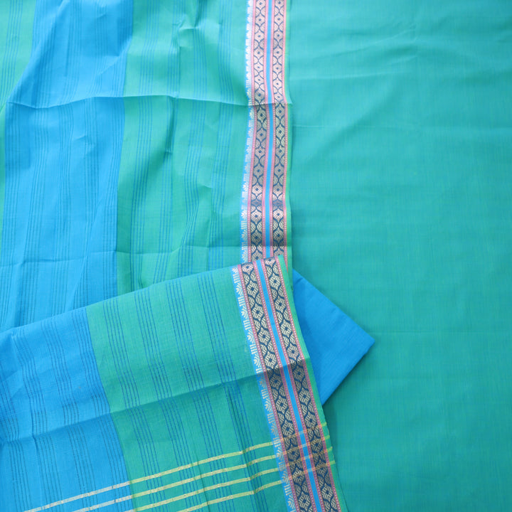 Sanskruti Ocean Cyan Mangalgiri Hem in South Cotton Suit Set