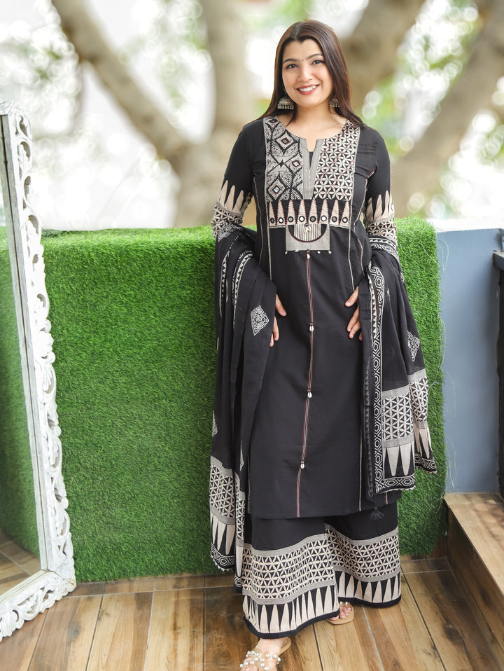 Jennie Black Digital Prined Cotton 3 Piece Set