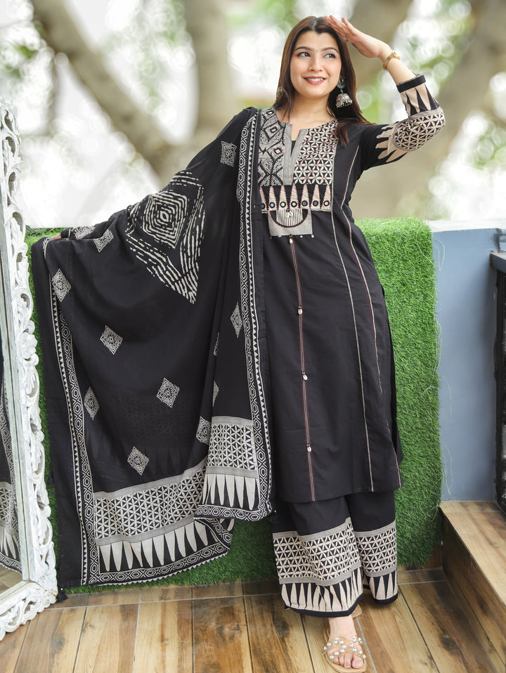 Jennie Black Digital Prined Cotton 3 Piece Set