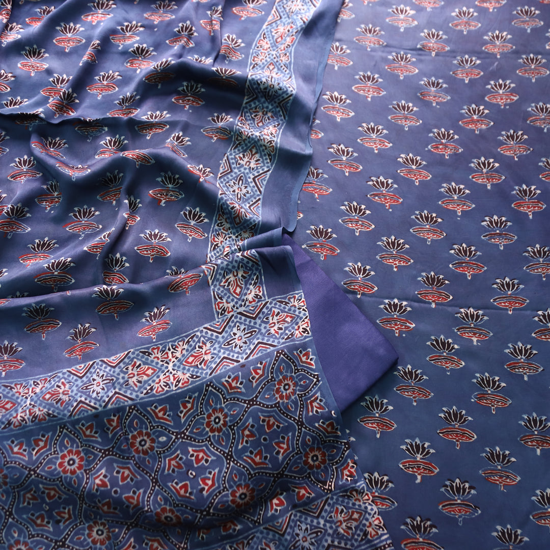 Ashwini Indigo Blue Ajrakh Kalamkari Print Modal Silk Set