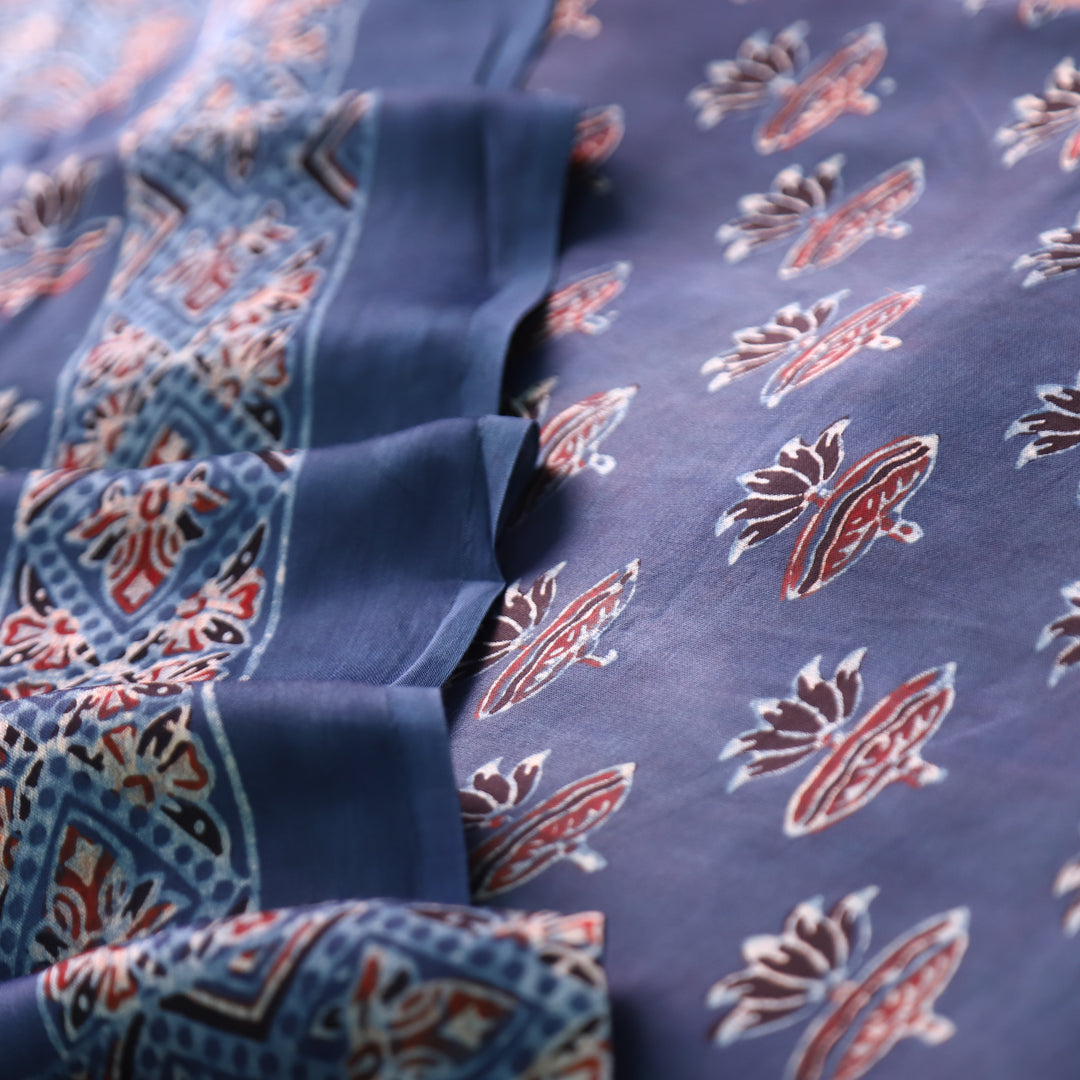 Ashwini Indigo Blue Ajrakh Kalamkari Print Modal Silk Set