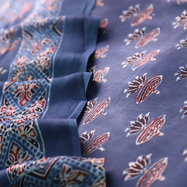Ashwini Indigo Blue Ajrakh Kalamkari Print Modal Silk Set