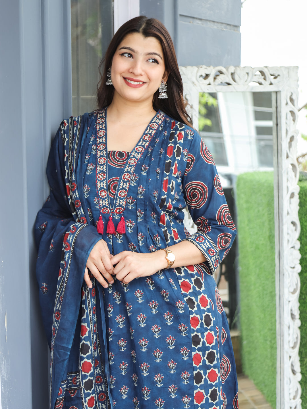 Jennie Navy Blue Ajrak Printed Cotton 3 Piece Set – Desisandook Enterprises  Private Limited
