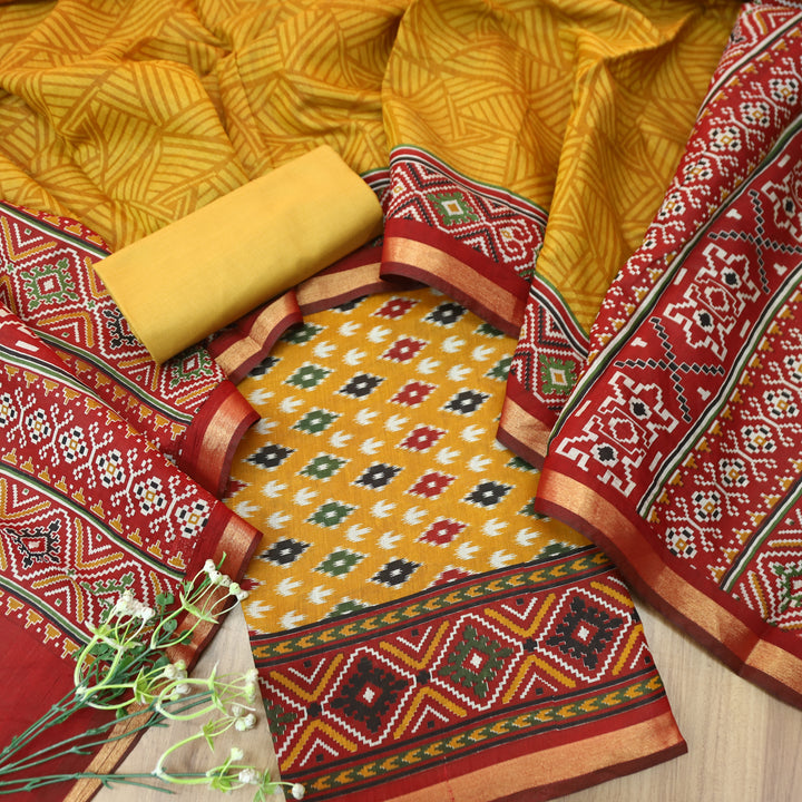 Rua Dijon Yellow All Over Patola Shadow Printed Work Muslin Silk Set