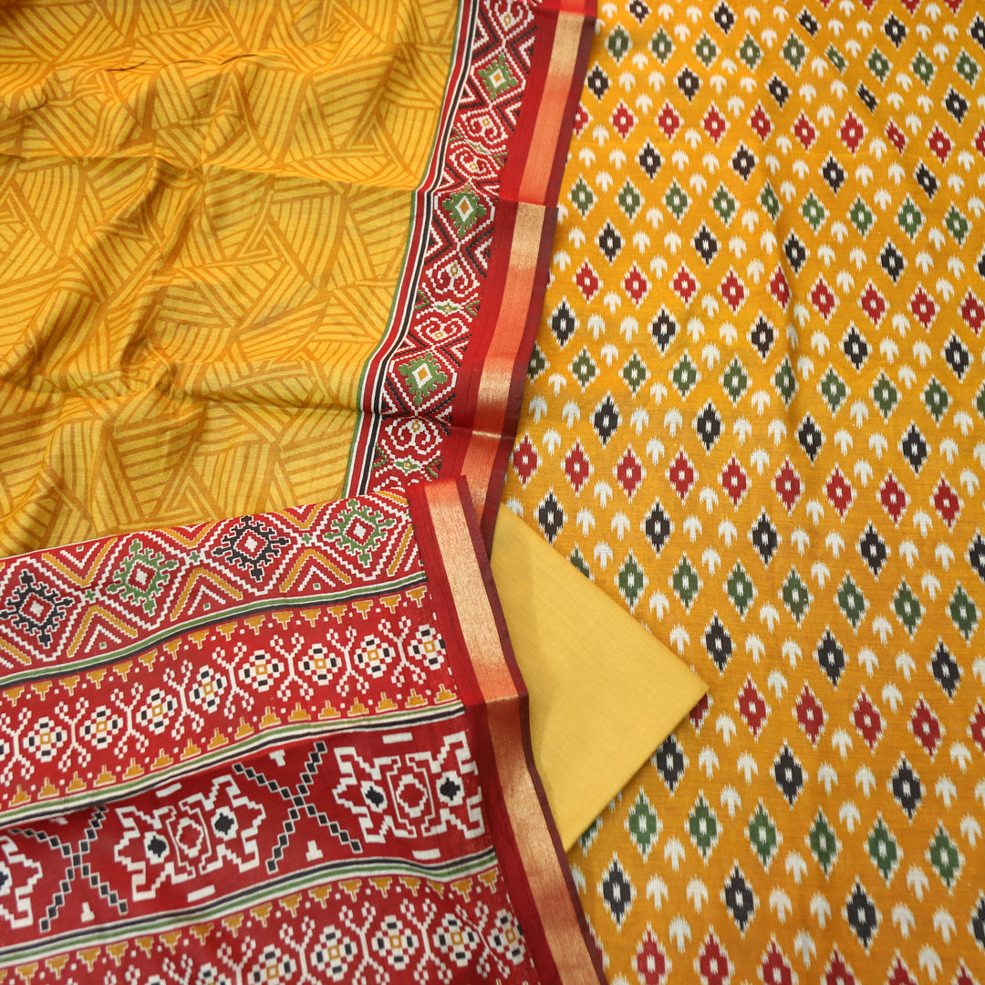Rua Dijon Yellow All Over Patola Shadow Printed Work Muslin Silk Set