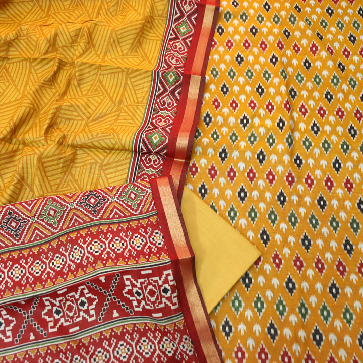 Rua Dijon Yellow All Over Patola Shadow Printed Work Muslin Silk Set