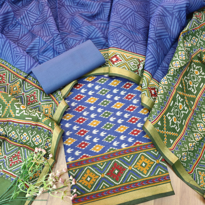 Rua Stone Blue All Over Patola Shadow Printed Work Muslin Silk Set
