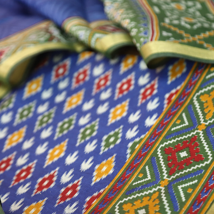 Rua Stone Blue All Over Patola Shadow Printed Work Muslin Silk Set