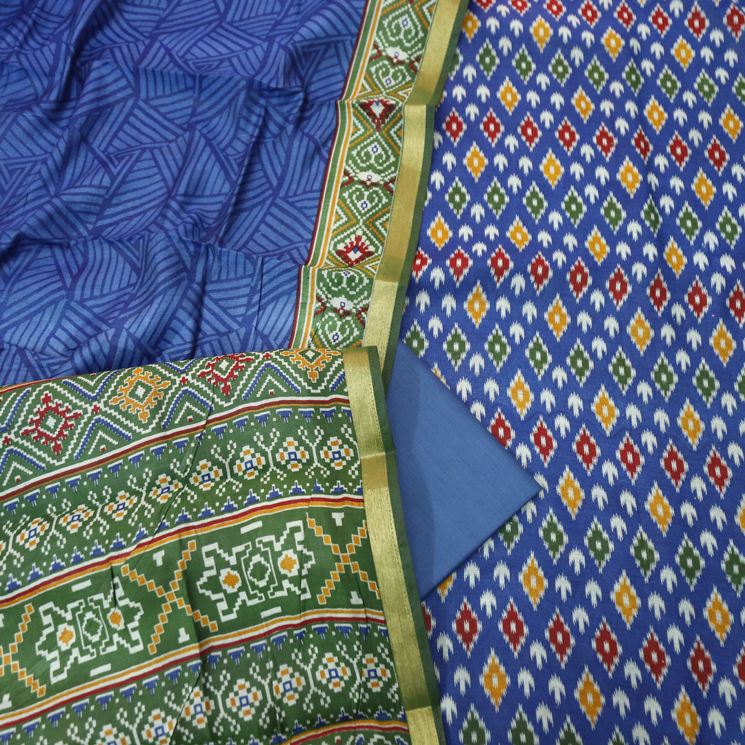 Rua Stone Blue All Over Patola Shadow Printed Work Muslin Silk Set