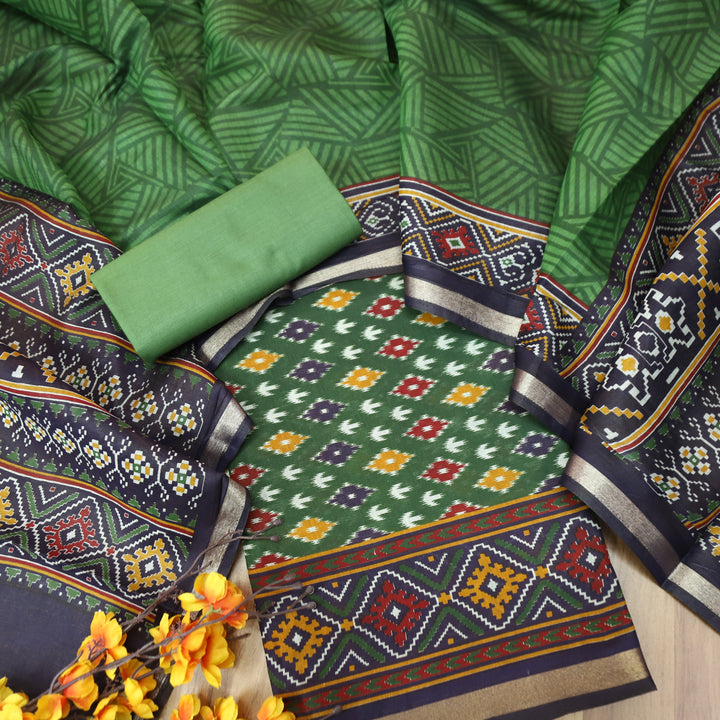 Rua Sacramento Green All Over Patola Shadow Printed Work Muslin Silk Set