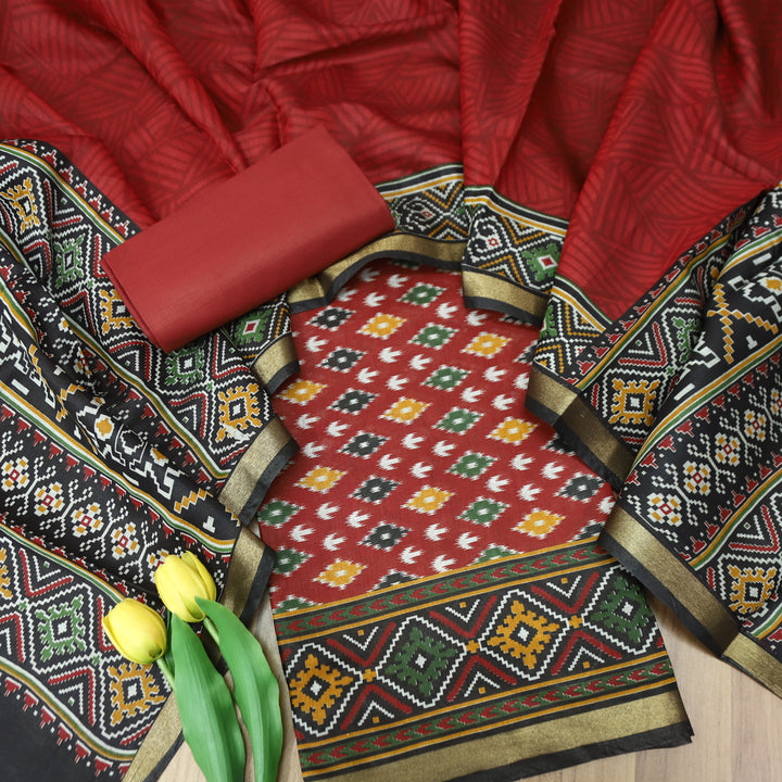 Rua Bride Red All Over Patola Shadow Printed Work Muslin Silk Set