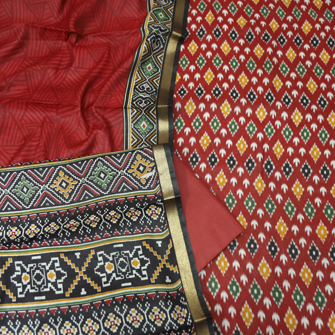 Rua Bride Red All Over Patola Shadow Printed Work Muslin Silk Set