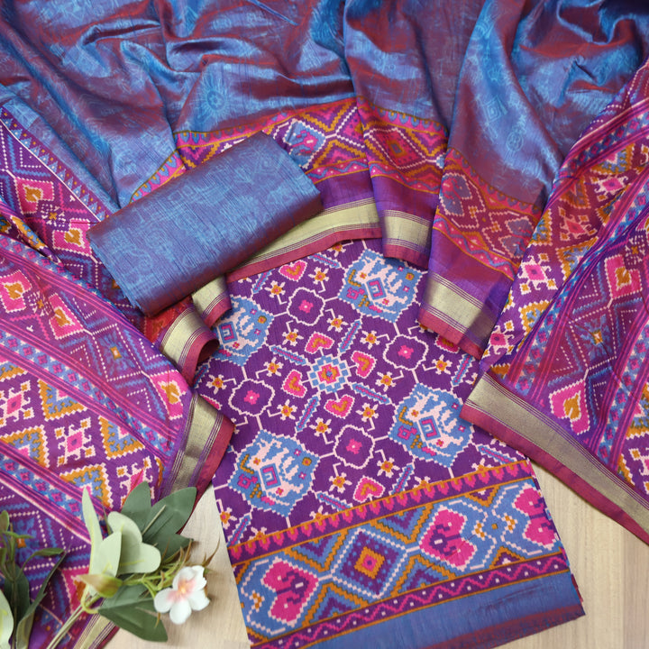 Raya Purple All Over Patola Shadow Printed Work Muslin Set