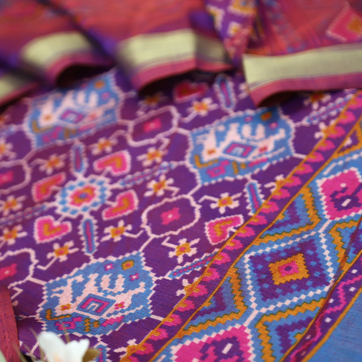 Raya Purple All Over Patola Shadow Printed Work Muslin Set