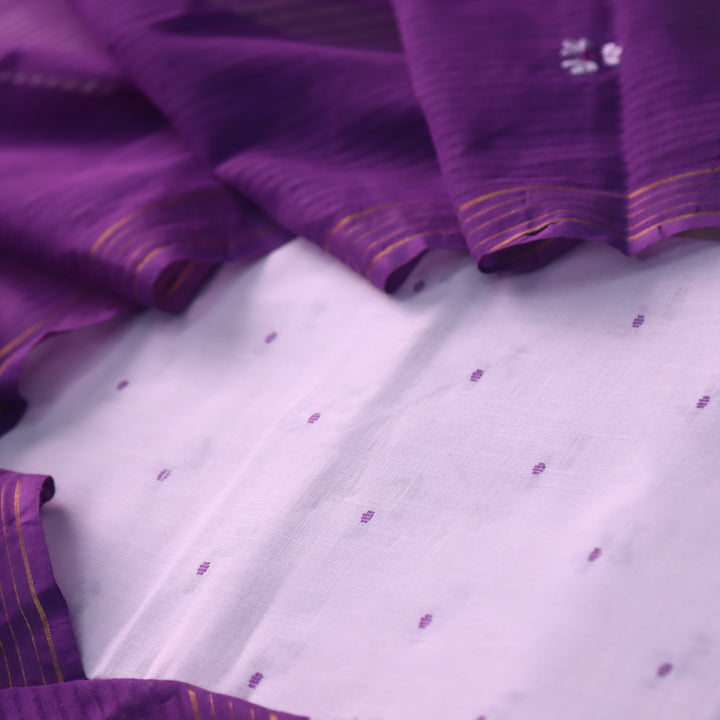 Kinaari Soft Lilac Thread Weaved Cotton Suit Set with Embroidered Bottom